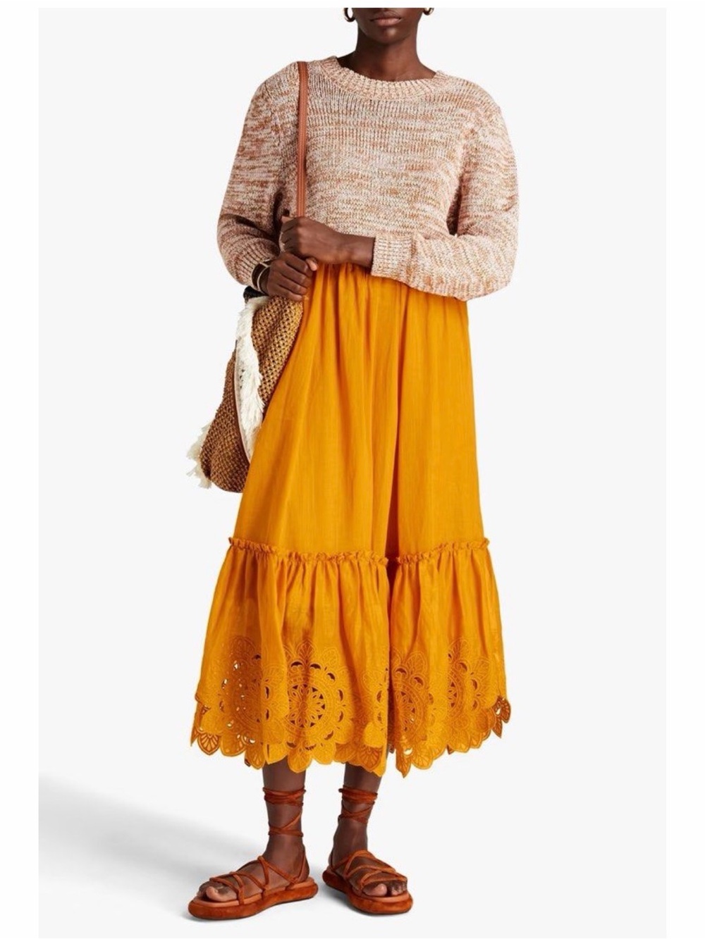 Zimmermann Ochre Tiered Eyelet Maxi Skirt